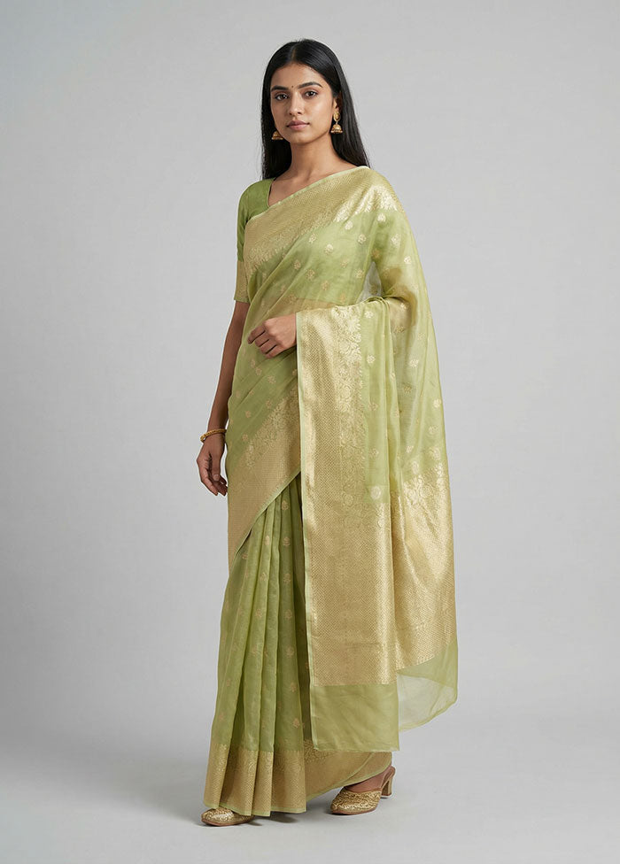 Green Tissue Silk Saree With Blouse Piece