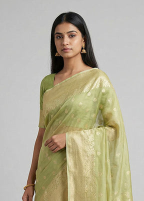 Green Tissue Silk Saree With Blouse Piece