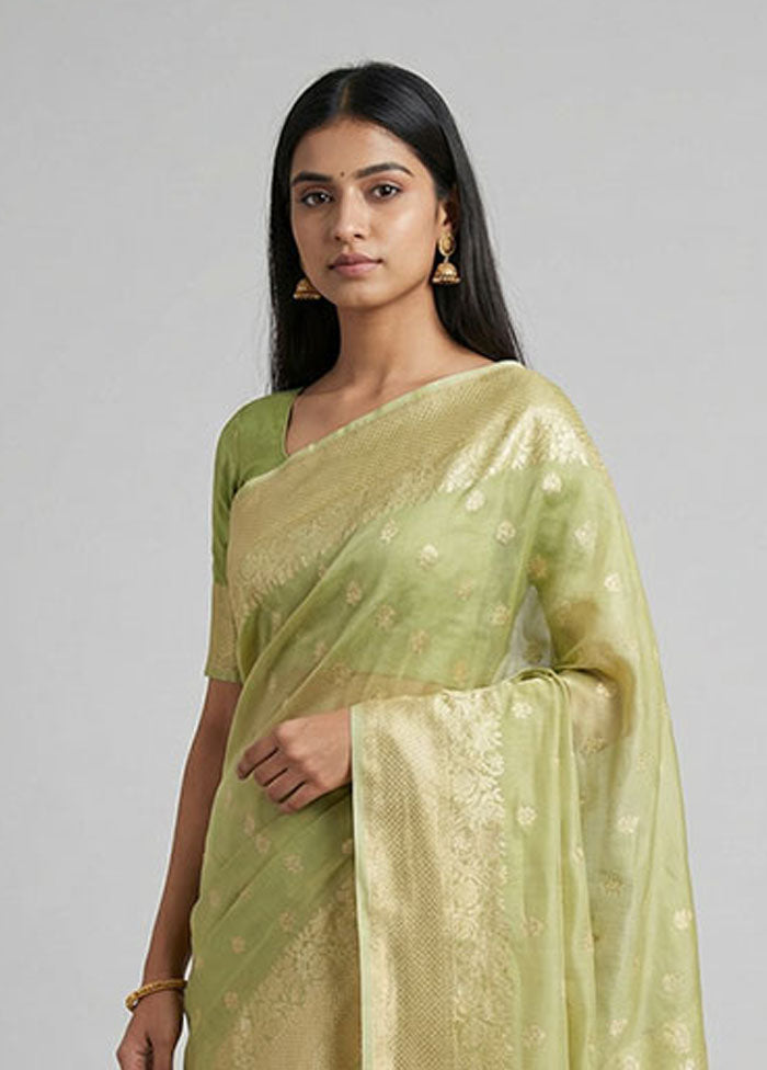 Green Tissue Silk Saree With Blouse Piece