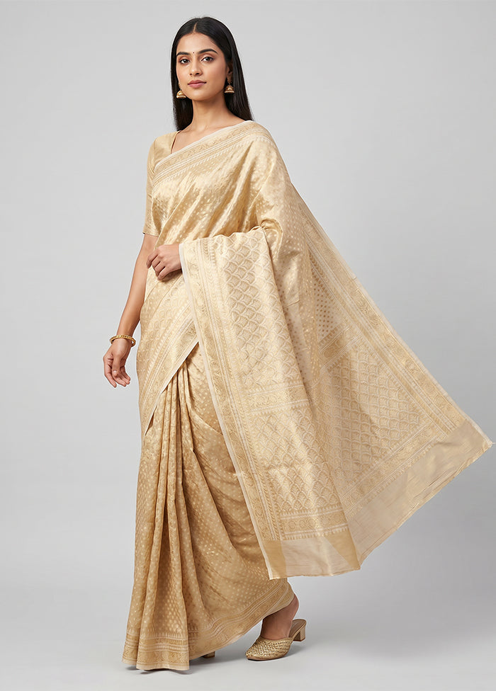 Cream Tissue Silk Saree With Blouse Piece