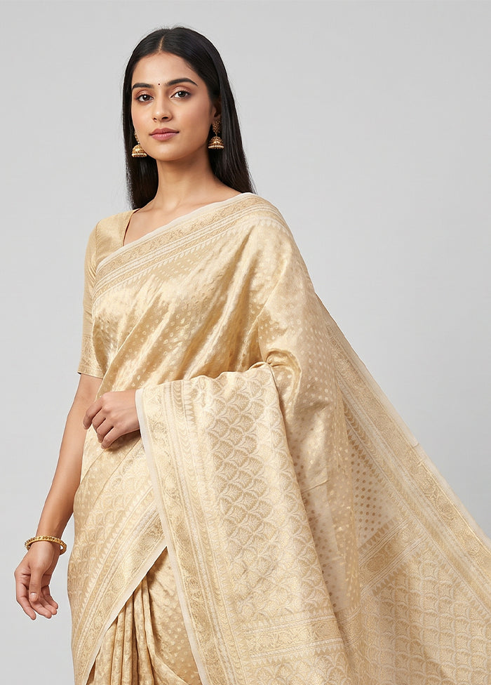 Cream Tissue Silk Saree With Blouse Piece