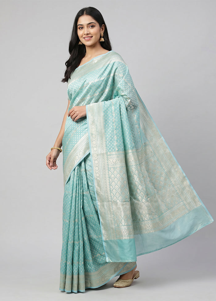 Blue Tissue Silk Saree With Blouse Piece