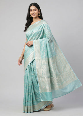 Blue Tissue Silk Saree With Blouse Piece