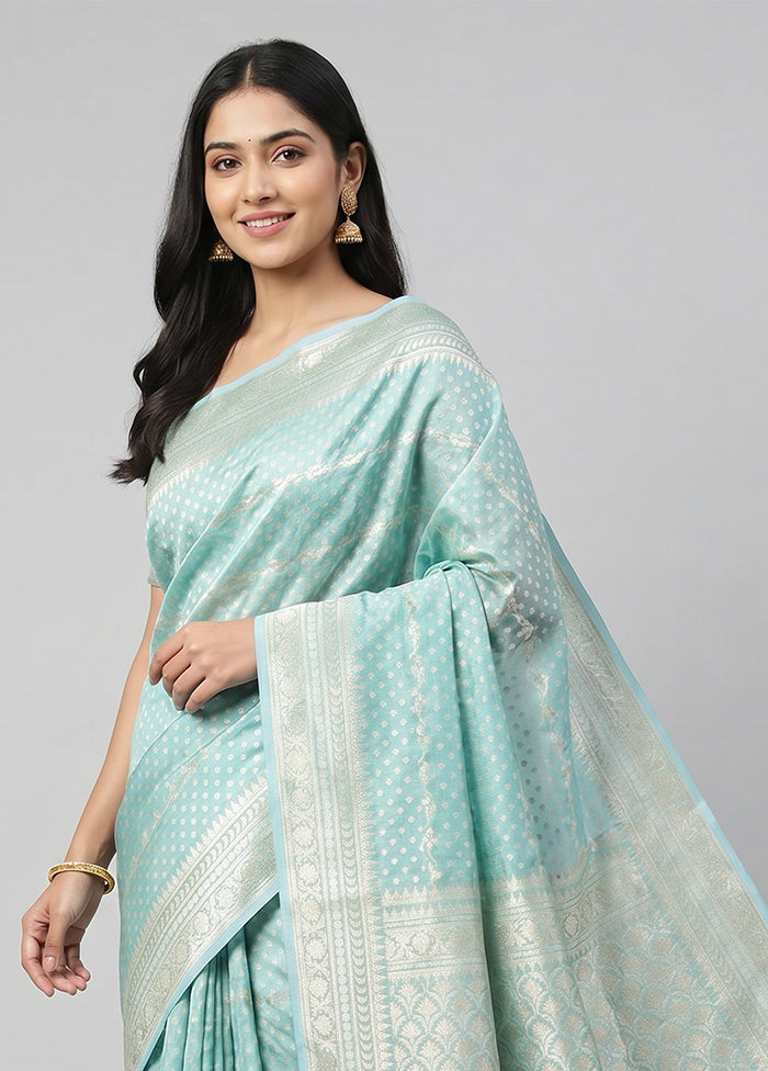 Blue Tissue Silk Saree With Blouse Piece