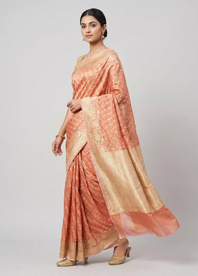 Pink Tissue Silk Saree With Blouse Piece