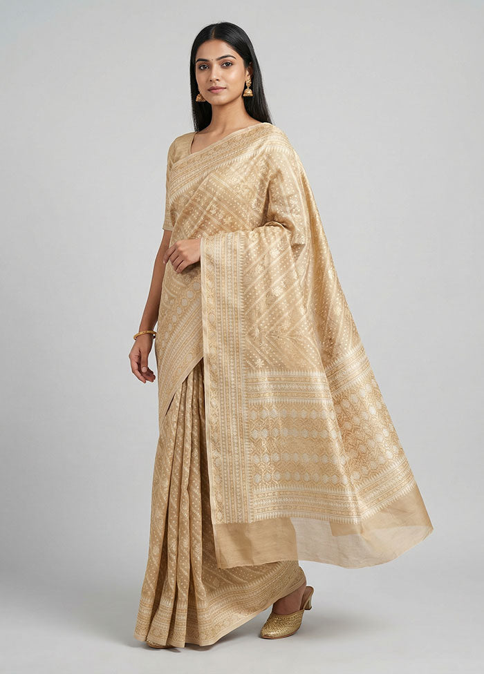 Cream Tissue Silk Saree With Blouse Piece