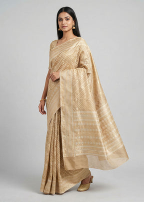 Cream Tissue Silk Saree With Blouse Piece