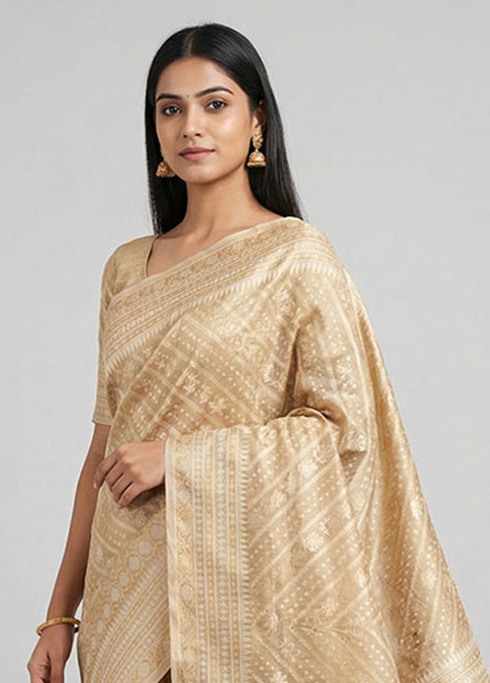 Cream Tissue Silk Saree With Blouse Piece