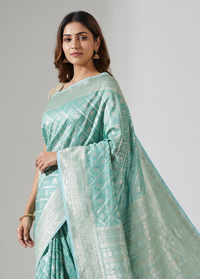 Blue Tissue Silk Saree With Blouse Piece
