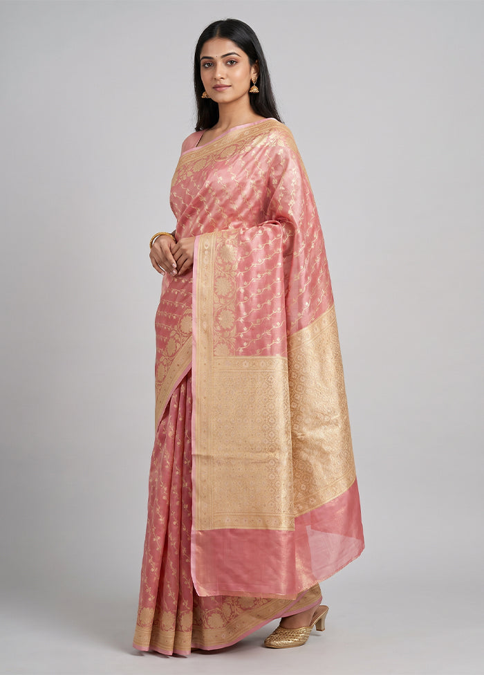 Pink Tissue Silk Saree With Blouse Piece