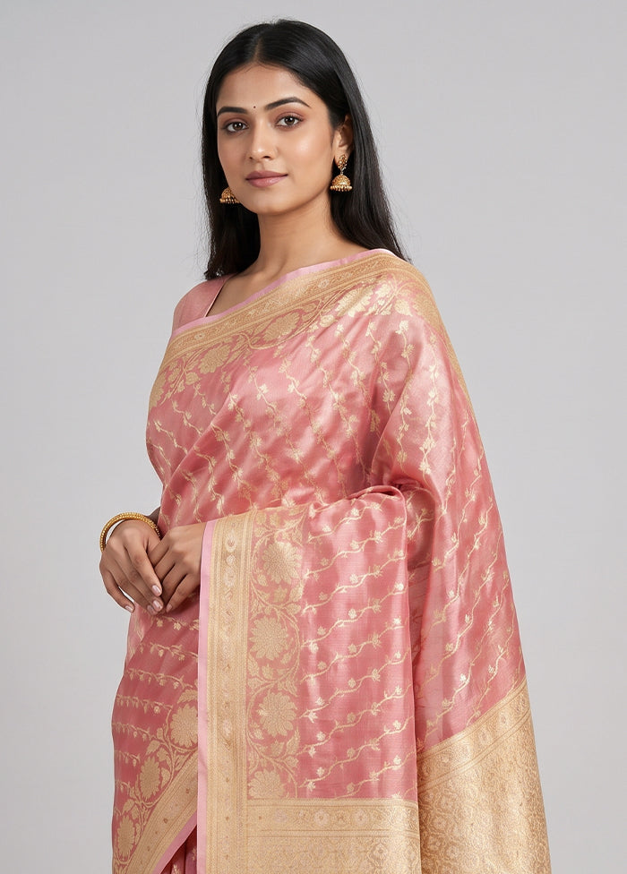Pink Tissue Silk Saree With Blouse Piece