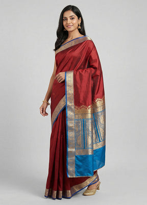 Maroon Banarasi Silk Saree With Blouse Piece