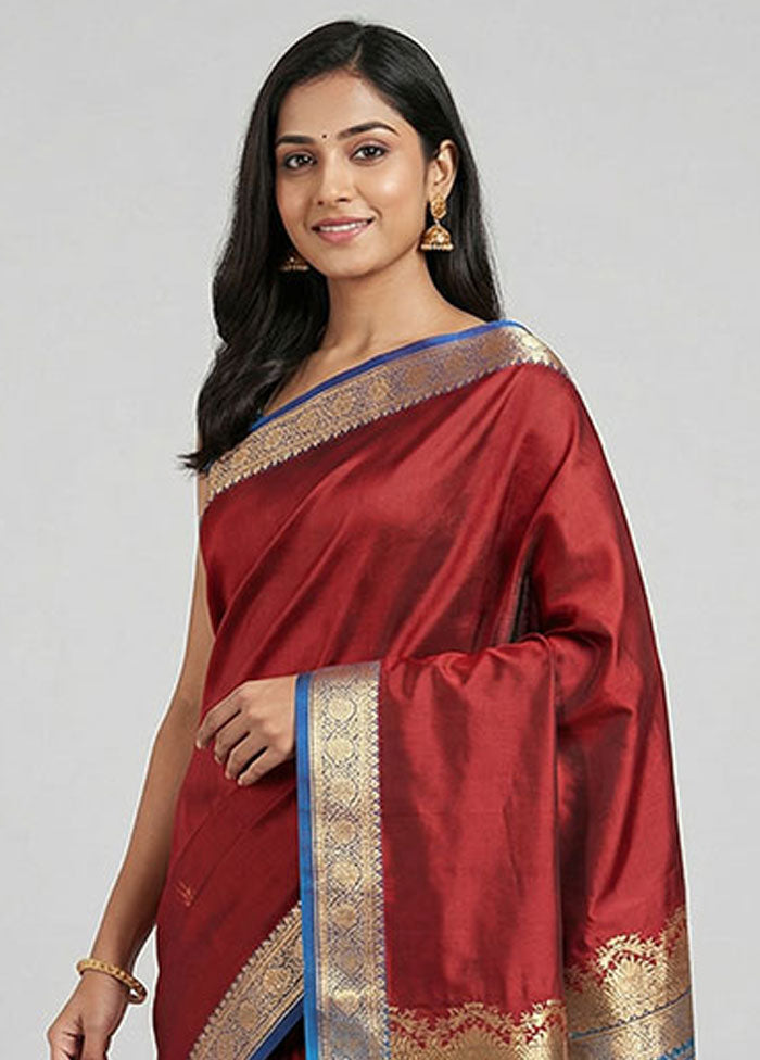 Maroon Banarasi Silk Saree With Blouse Piece