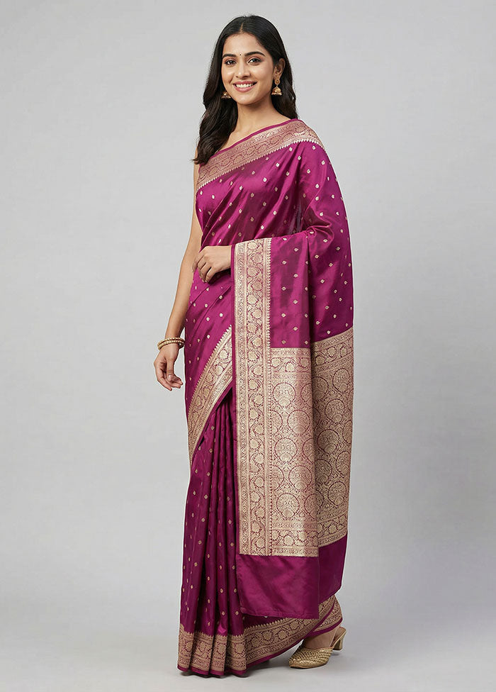 Purple Banarasi Silk Saree With Blouse Piece