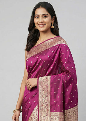 Purple Banarasi Silk Saree With Blouse Piece