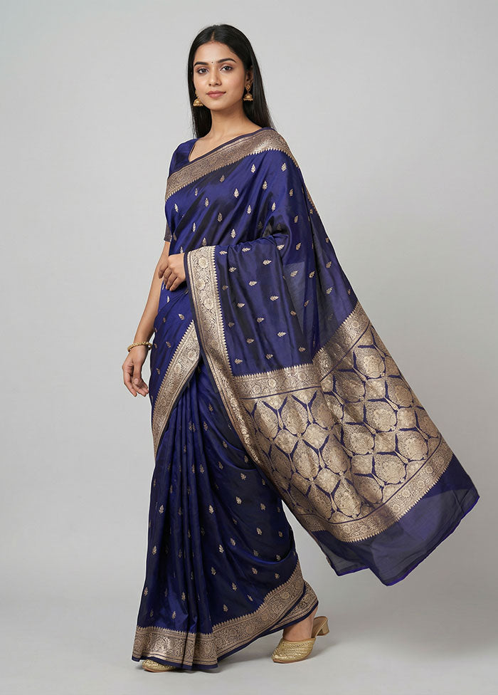 Blue Katan Silk Saree With Blouse Piece