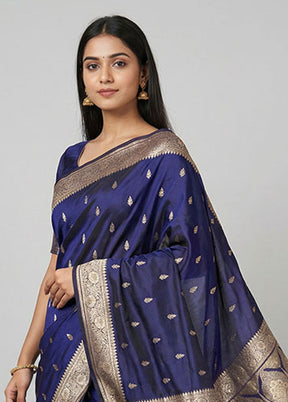 Blue Katan Silk Saree With Blouse Piece