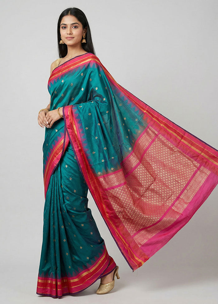 Blue Kanjivaram Silk Saree With Blouse Piece
