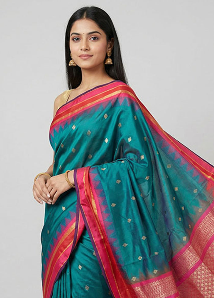 Blue Kanjivaram Silk Saree With Blouse Piece