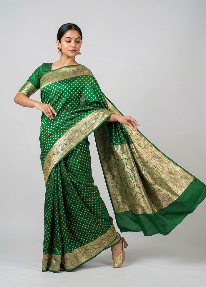Green Banarasi Silk Saree With Blouse Piece