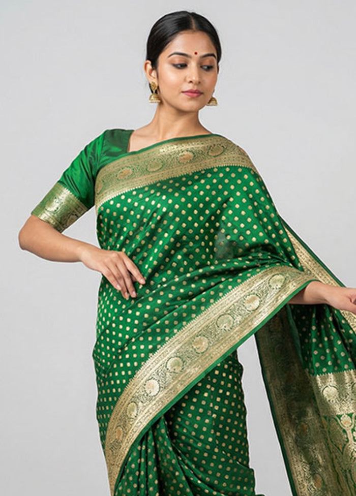 Green Banarasi Silk Saree With Blouse Piece