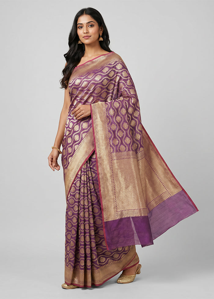 Purple Kora Silk Saree With Blouse Piece