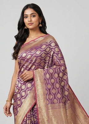 Purple Kora Silk Saree With Blouse Piece