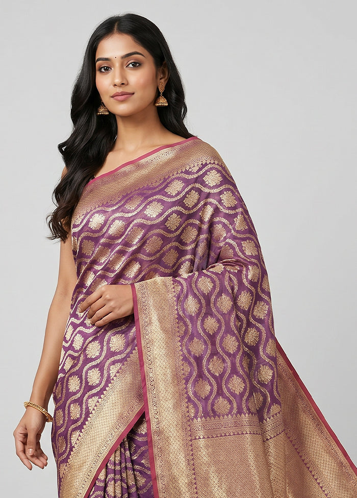 Purple Kora Silk Saree With Blouse Piece