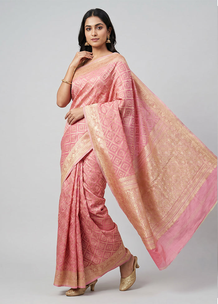 Pink Kora Silk Saree With Blouse Piece