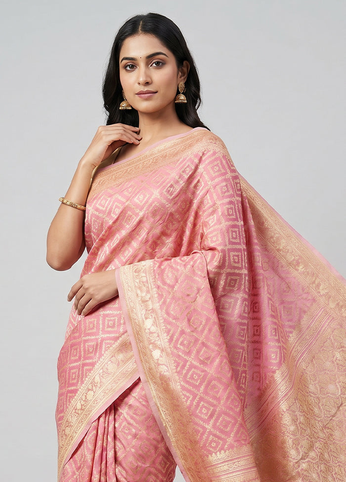 Pink Kora Silk Saree With Blouse Piece