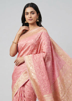 Pink Kora Silk Saree With Blouse Piece