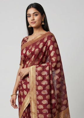 Purple Kora Silk Saree With Blouse Piece
