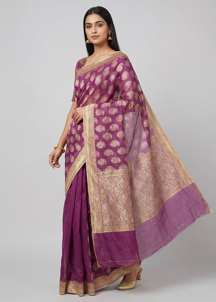 Purple Kora Silk Saree With Blouse Piece