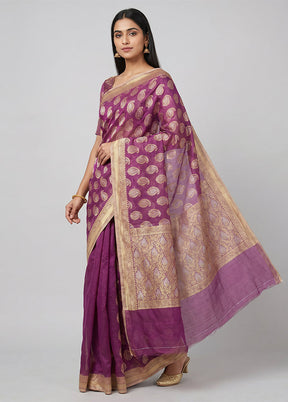 Purple Kora Silk Saree With Blouse Piece