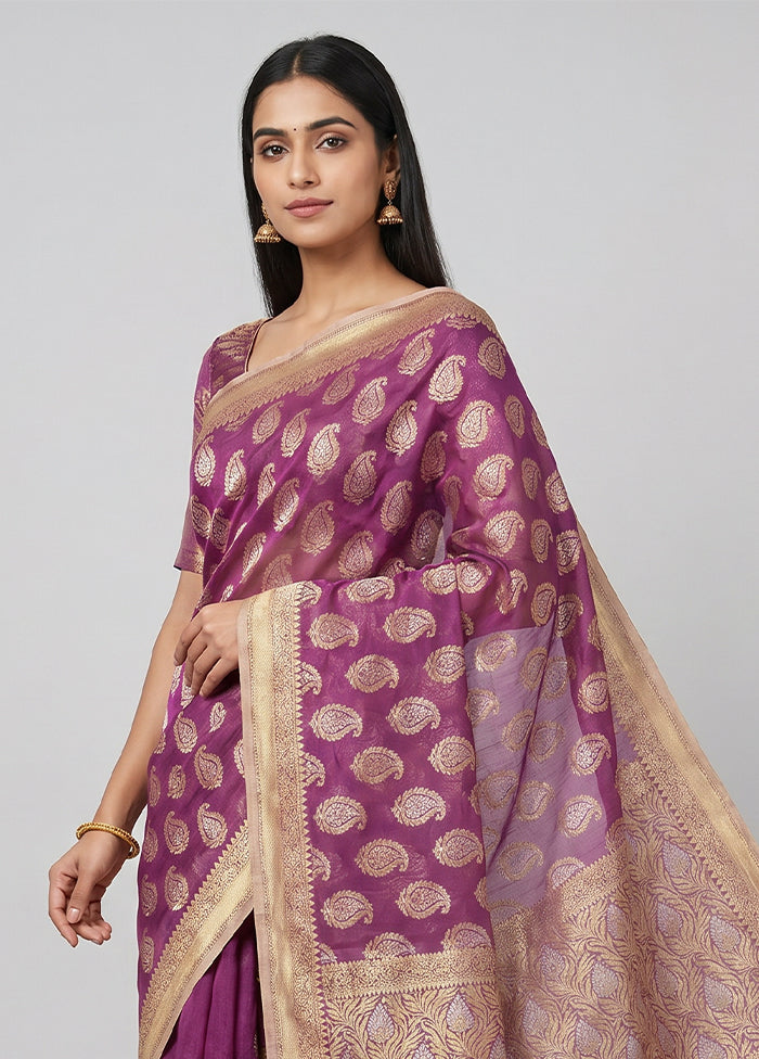 Purple Kora Silk Saree With Blouse Piece