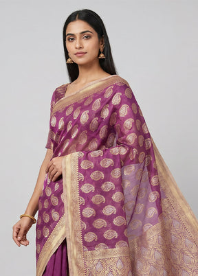 Purple Kora Silk Saree With Blouse Piece