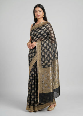 Black Kora Silk Saree With Blouse Piece