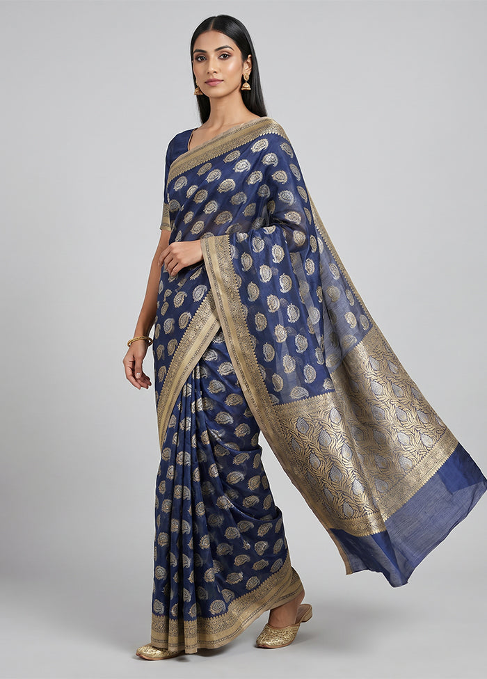 Blue Kora Silk Saree With Blouse Piece