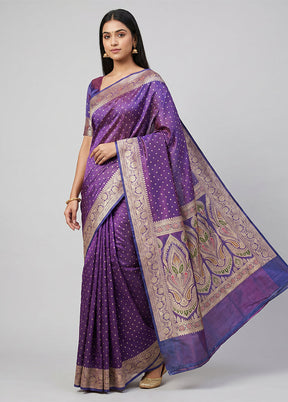 Purple Handloom Banarasi Pure Silk Saree With Blouse Piece