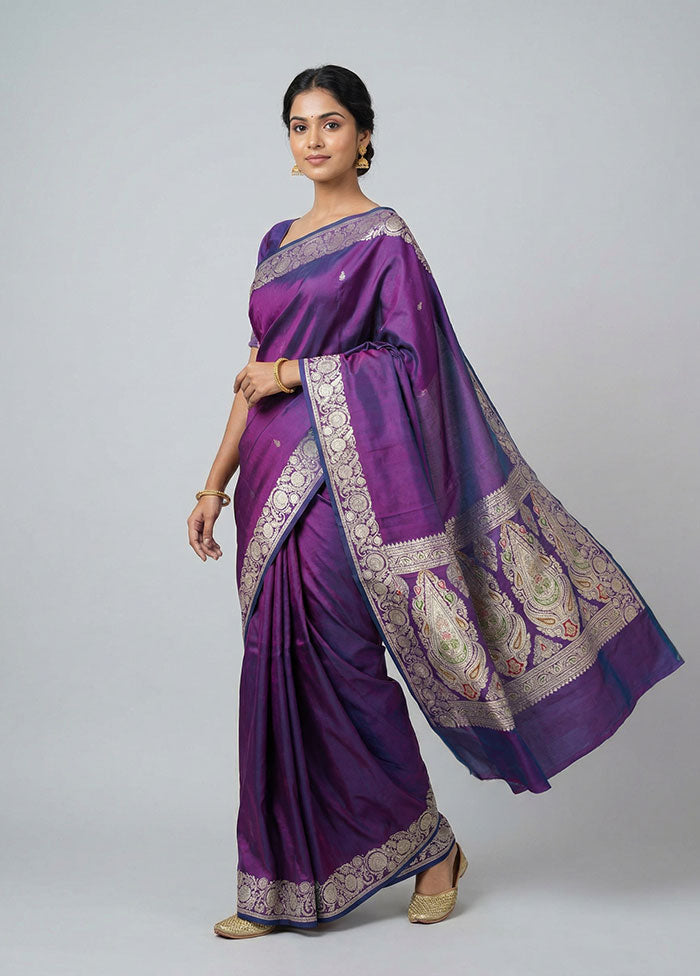 Blue Handloom Banarasi Pure Silk Saree With Blouse Piece