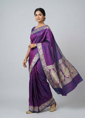Blue Handloom Banarasi Pure Silk Saree With Blouse Piece