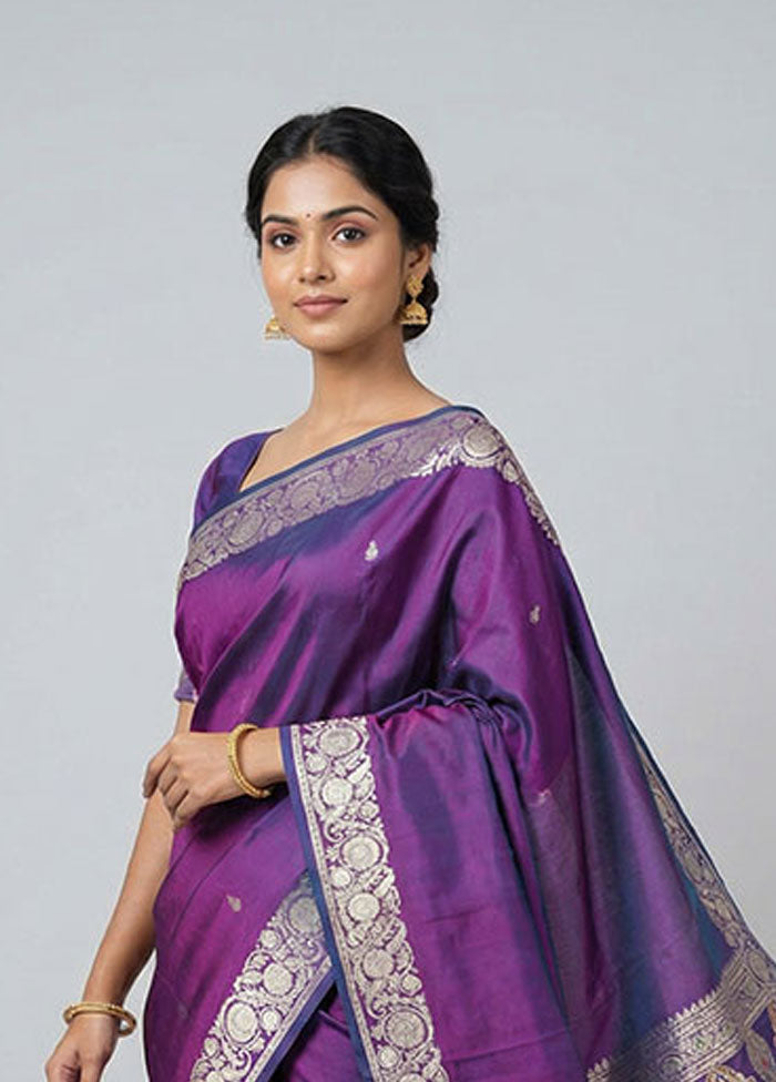 Blue Handloom Banarasi Pure Silk Saree With Blouse Piece
