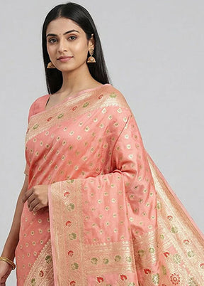 Pink Handloom Banarasi Pure Silk Saree With Blouse Piece