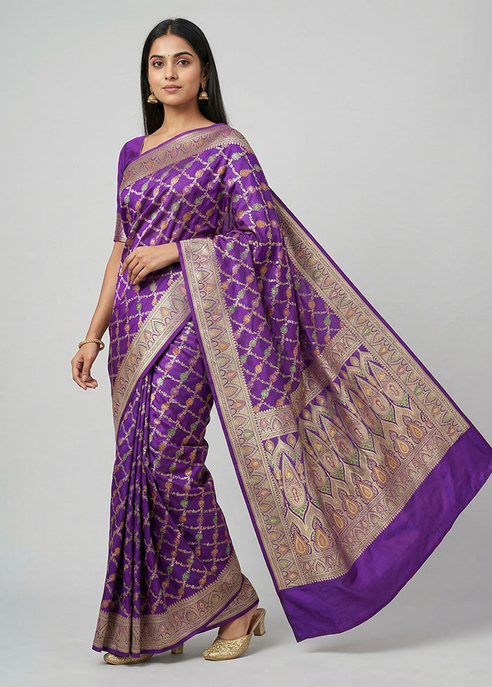 Blue Handloom Banarasi Pure Silk Saree With Blouse Piece