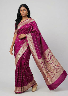 Pink Handloom Banarasi Pure Silk Saree With Blouse Piece