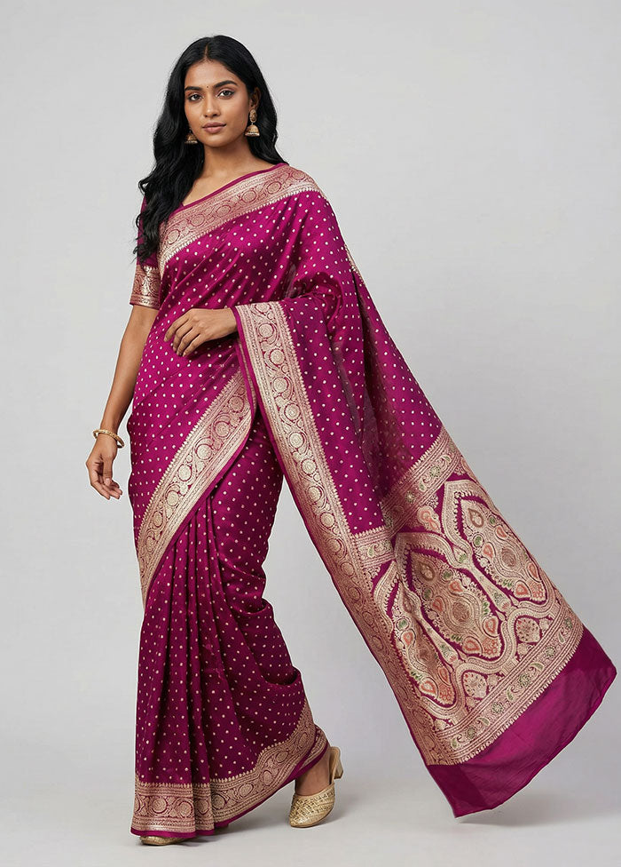 Pink Handloom Banarasi Pure Silk Saree With Blouse Piece