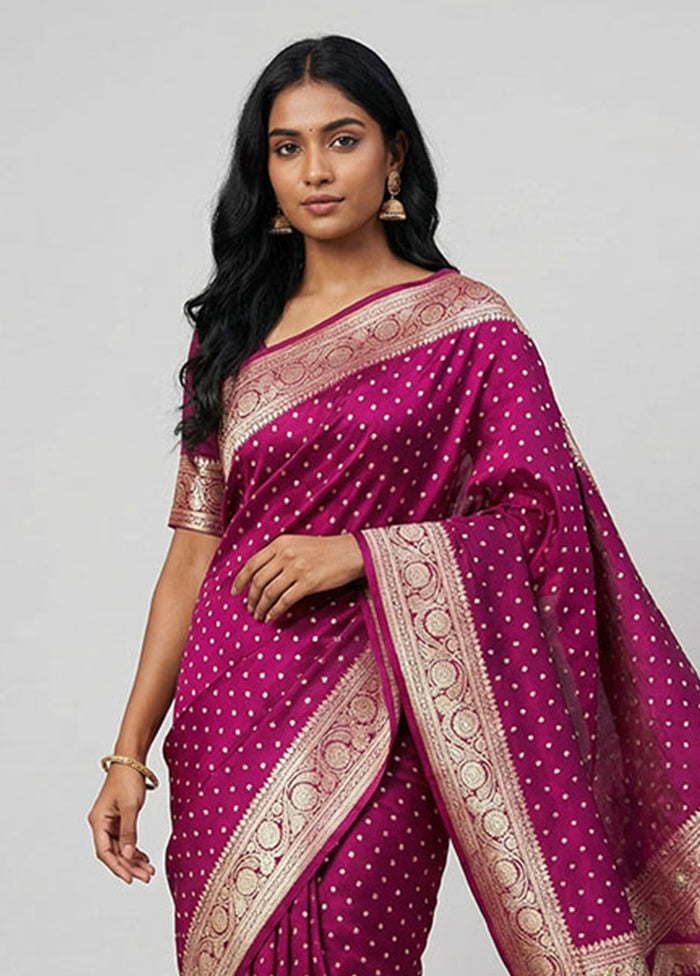 Pink Handloom Banarasi Pure Silk Saree With Blouse Piece