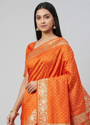 Orange Handloom Banarasi Pure Silk Saree With Blouse Piece