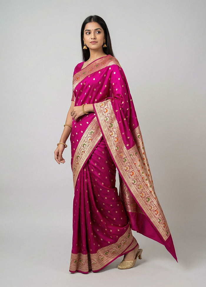 Pink Handloom Banarasi Pure Silk Saree With Blouse Piece