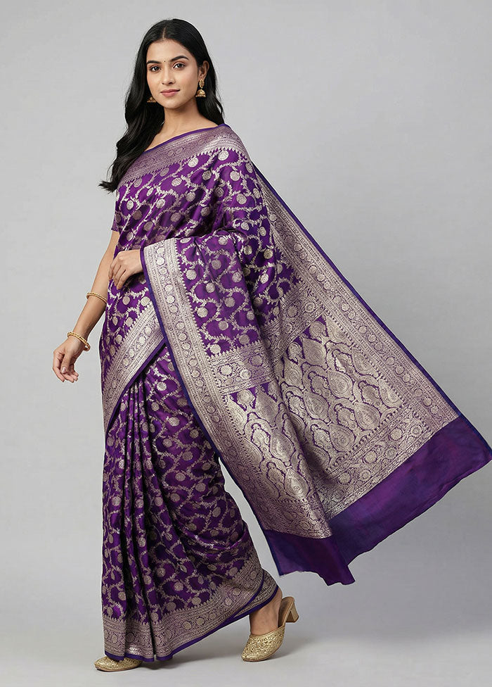 Blue Handloom Banarasi Pure Silk Saree With Blouse Piece